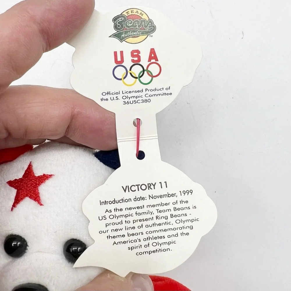 Vintage 1999 Team Beans Authentic Victory 11 USA Olympic Bear Plush, 8 inch